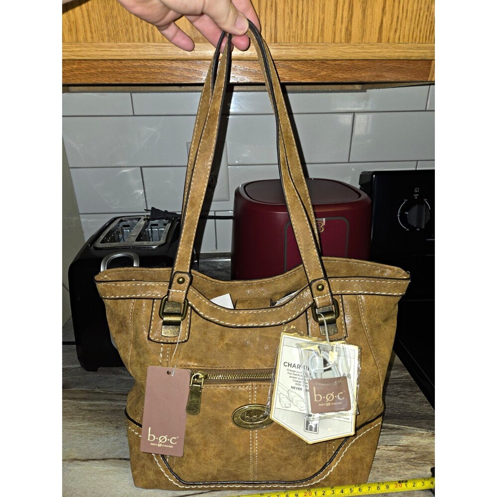 b.o.c. Brown Faux Suede Shoulder Bag Tote Double Handles SMALL BLEMISH SEE PIC